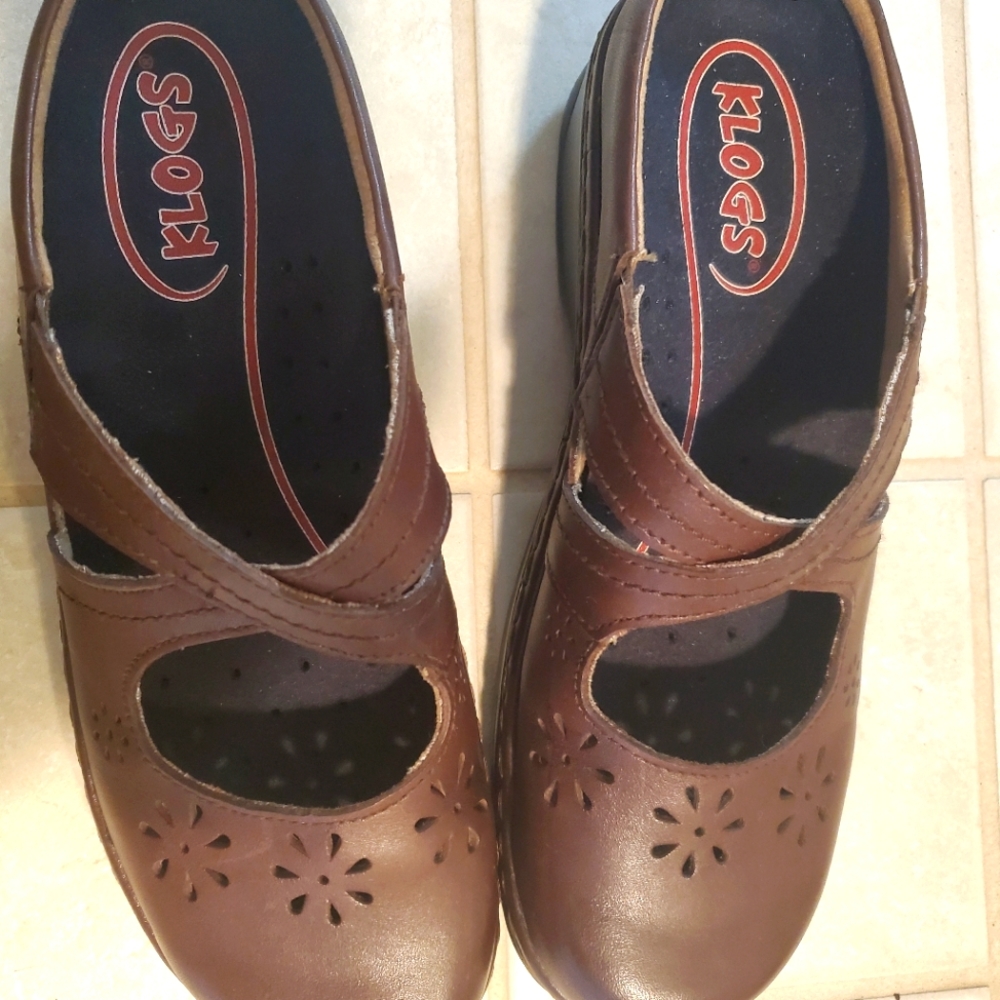Klogs Carolina Mary Jane's Brown Leather Clog Mule Sandal Wedge 9